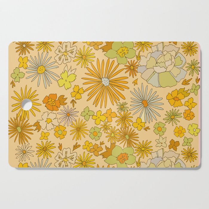 Flower Power Wildflowers Brown // Retro Art By Surfy Birdy Cutting Board