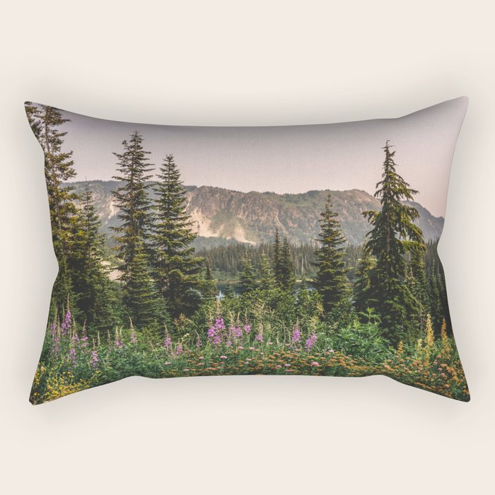 Mount Rainier Wildflower Adventure - National Park Wanderlust Rectangular Pillow