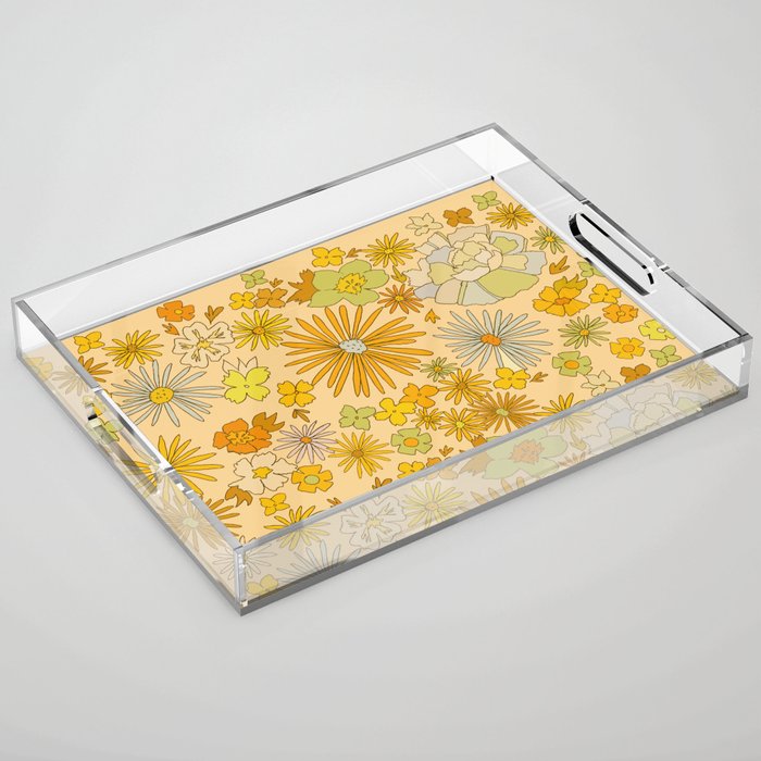 Flower Power Wildflowers Brown // Retro Art By Surfy Birdy Acrylic Tray