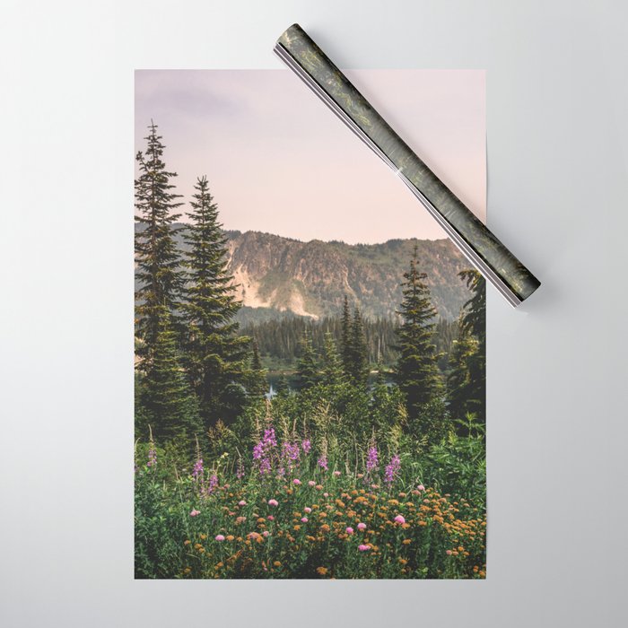 Mount Rainier Wildflower Adventure - National Park Wanderlust Wrapping Paper