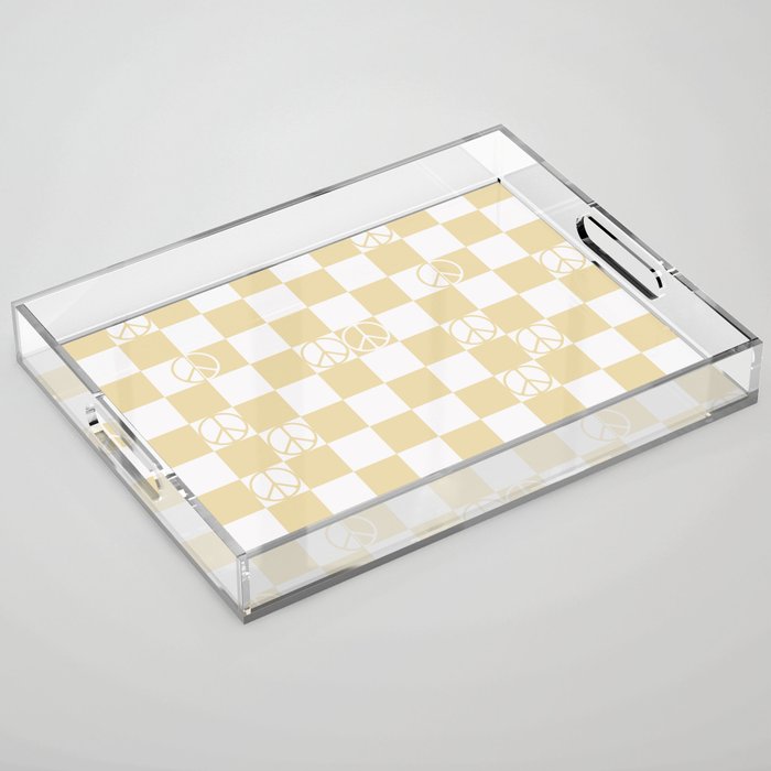 Checkered Peace Sign (Sand Color) Acrylic Tray