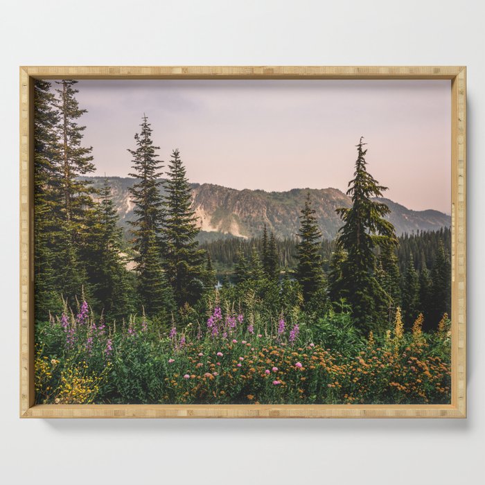 Mount Rainier Wildflower Adventure - National Park Wanderlust Serving Tray