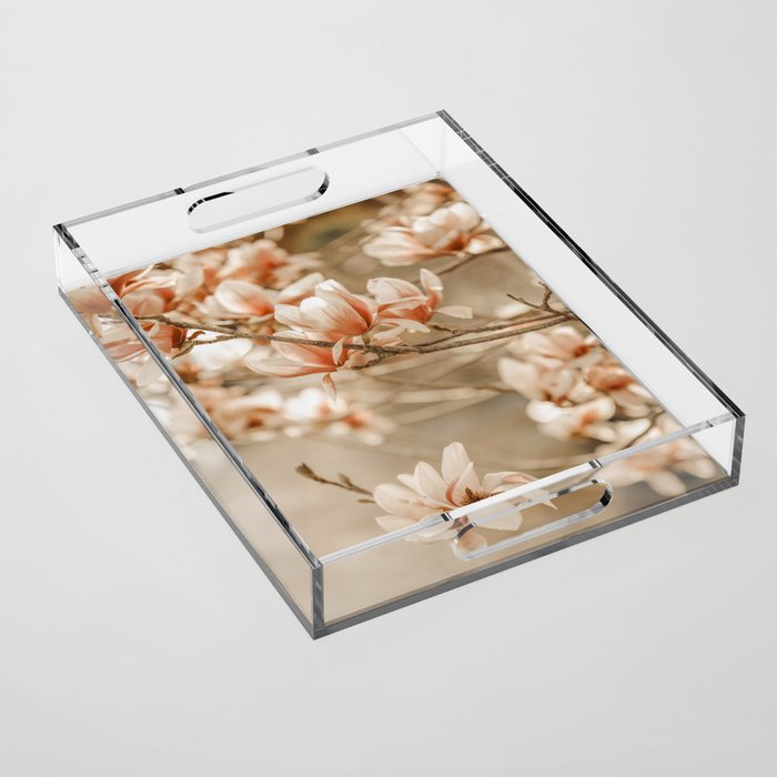 Magnolia Peach Blossom Tree Acrylic Tray
