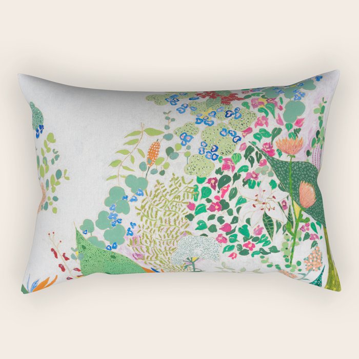 Painterly Floral Jungle On Pink And White Rectangular Pillow
