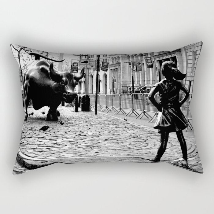 Fearless Girl And The Charging Bull Rectangular Pillow