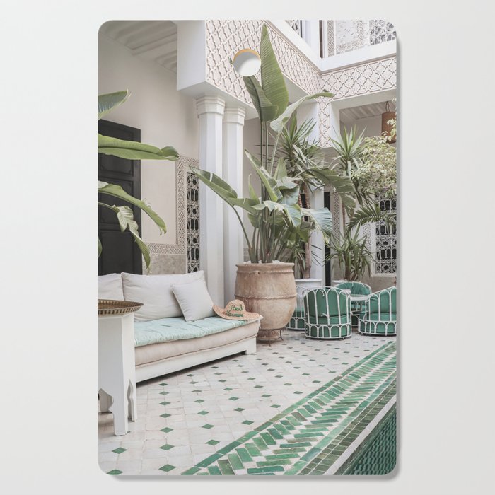 Moroccan Riad In Marrakech Photo | Arabic Interior Design Art Print | Green Tropical Travel Photography Cutting Board