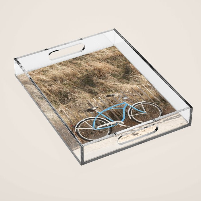 Blue Beach Bike In Holland Photo | Dutch Grass Dunes Summer Holiday Art Print | Europe Travel Photography Acrylic Tray