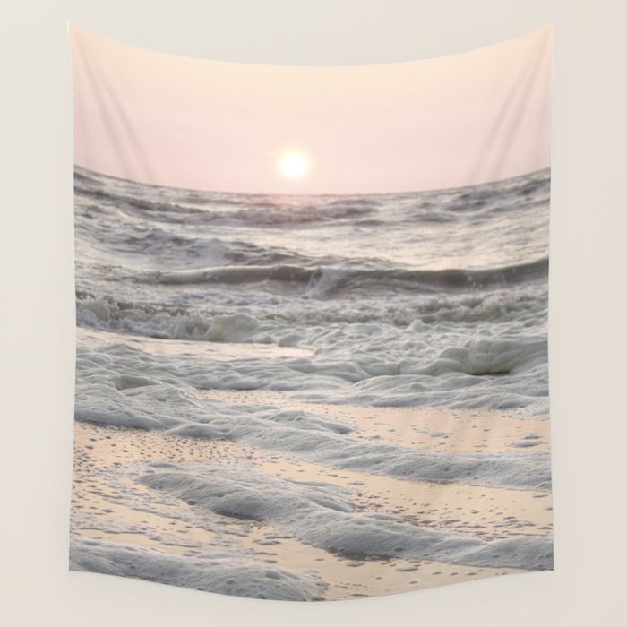 Pastel Tones Ocean In Holland Photo | Dutch Coast Seafoam And Waves Art Print | Travel Photography Wall Tapestry