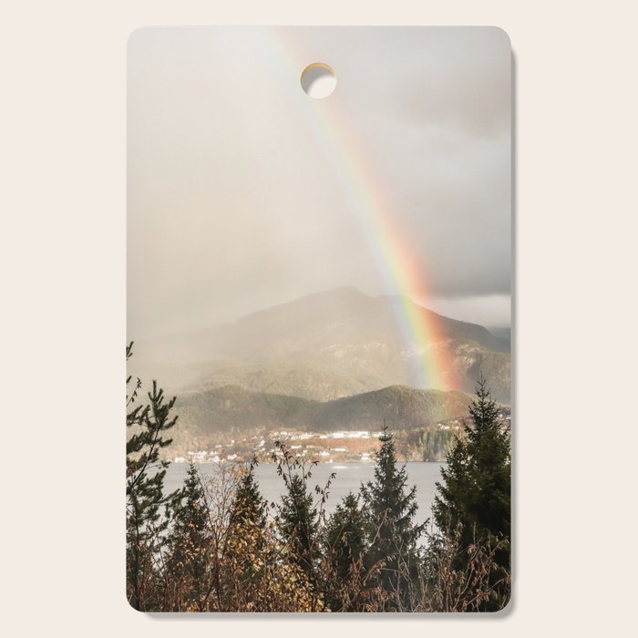 Rainbow In The Mountains | Lake In Norway Photo Art Print  | Nature Landscape Travel Photography Cutting Board