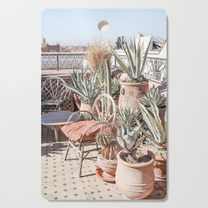 Tropical Rooftop In Marrakech Photo | Cactus Plants Boho Art Print | Morocco Travel Photography Cutting Board