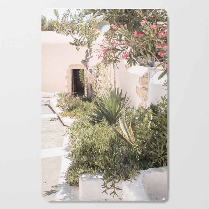 Greece Summer Scenery With Plants Photo | White Island Architecture Art Print | Europe Travel Photography Cutting Board