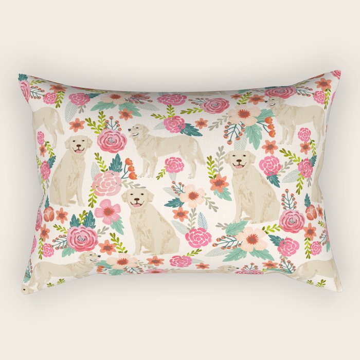Golden Retrievers Must Have Florals Cream Pastel Gender Neutral Dog Art Cute Pet Portraits Labrador Rectangular Pillow