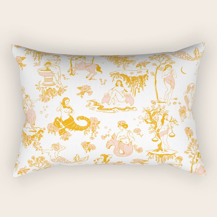 Gold Zodiac Toile Pattern Rectangular Pillow
