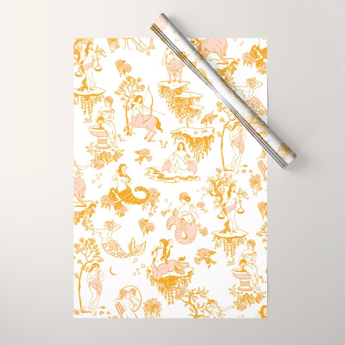 Gold Zodiac Toile Pattern Wrapping Paper