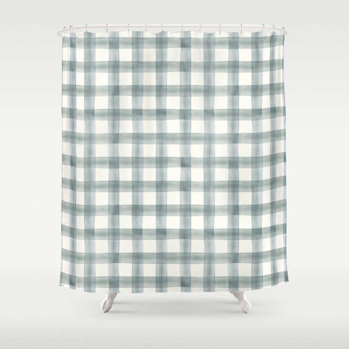 Watercolor Plaid - Muted Blue Shower Curtain