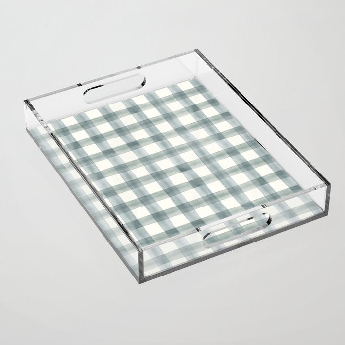 Watercolor Plaid - Muted Blue Acrylic Tray