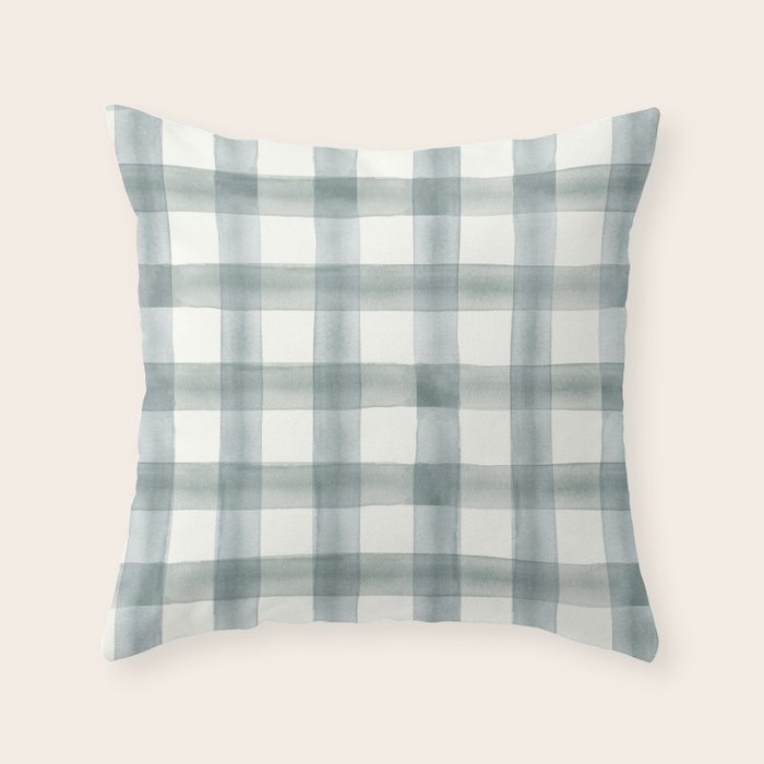 Watercolor Plaid - Muted Blue Throw Pillow