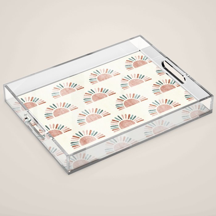 Block Print Suns - Jade And Dusty Rose Acrylic Tray