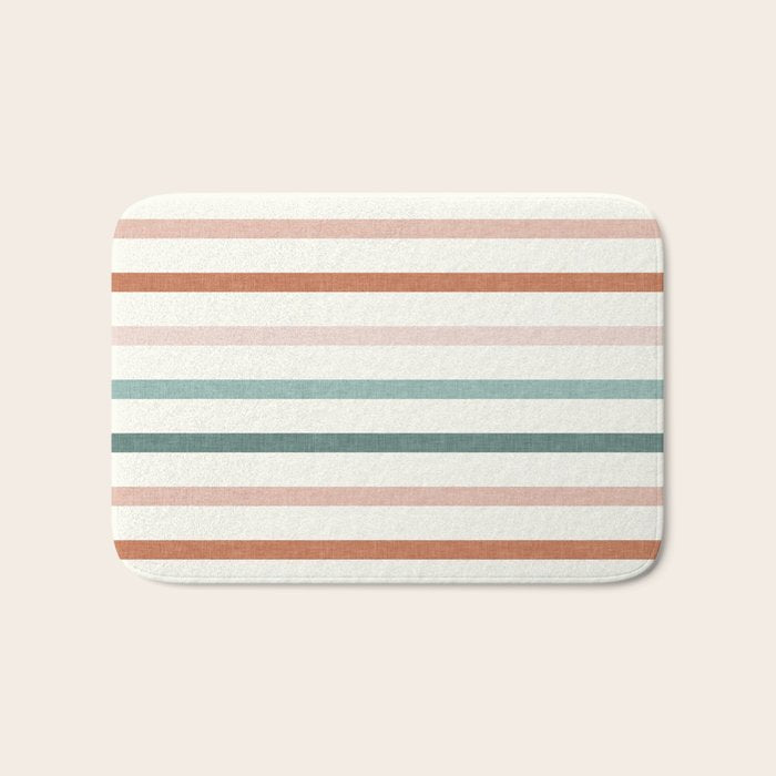 Sunset Stripes In Terra Cotta And Jade Bath Mat