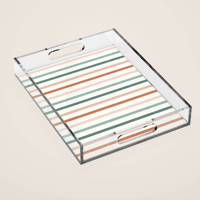 Sunset Stripes In Terra Cotta And Jade Acrylic Tray