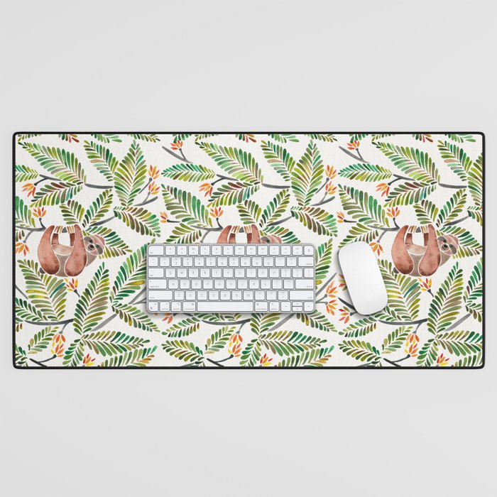 Happy Sloth - Tropical Green Rainforest Desk Mat