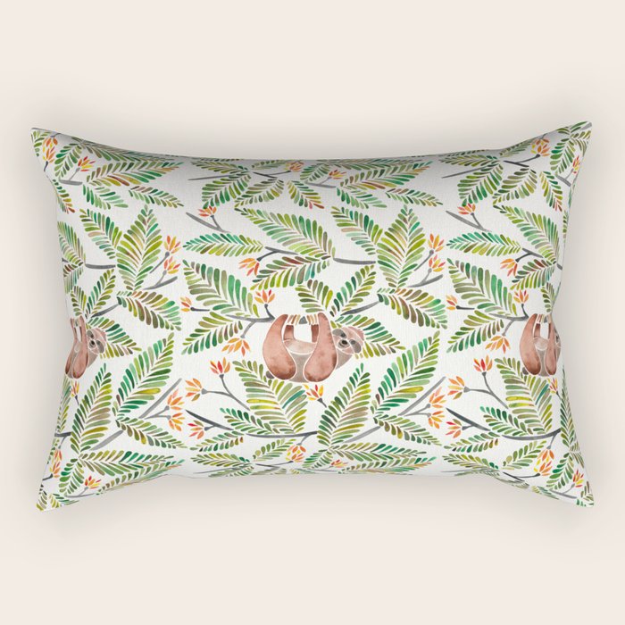 Happy Sloth - Tropical Green Rainforest Rectangular Pillow