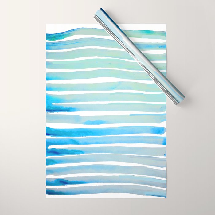 New Year Blue Water Lines Wrapping Paper