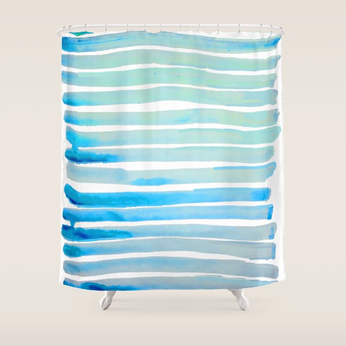New Year Blue Water Lines Shower Curtain
