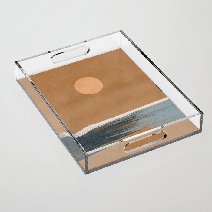 Sunset With Minimal Shapes On Kraft Paper Acrylic Tray
