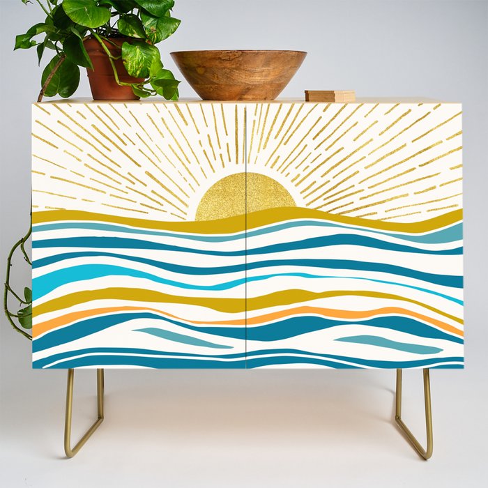 Sunrise At Sea Abstract Landscape Credenza