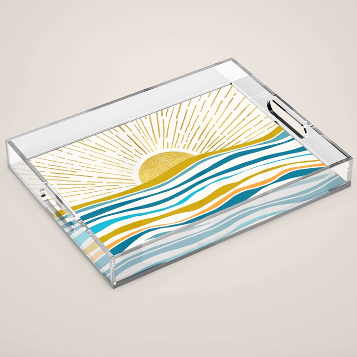 Sunrise At Sea Abstract Landscape Acrylic Tray