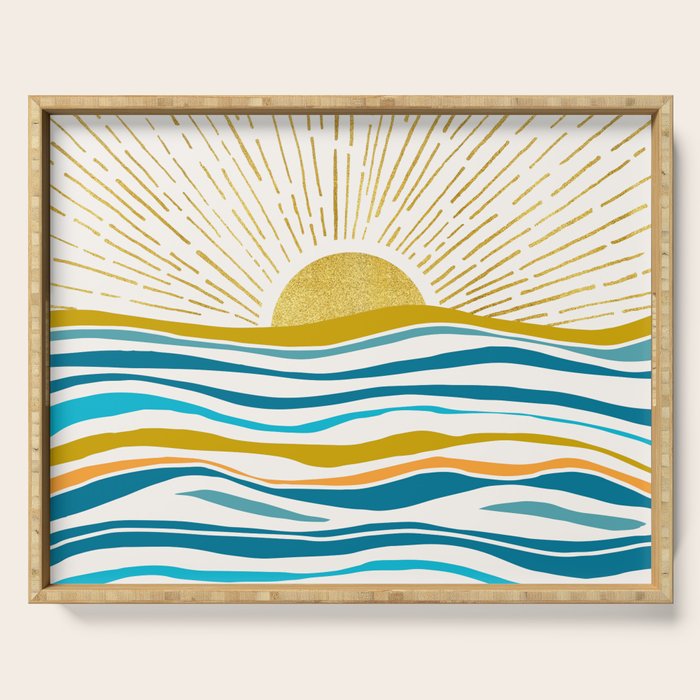 Sunrise At Sea Abstract Landscape Serving Tray
