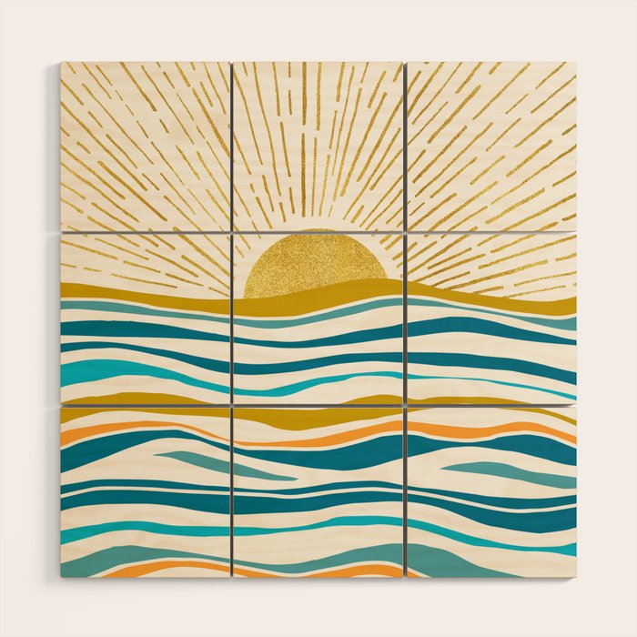 Sunrise At Sea Abstract Landscape Wood Wall Art