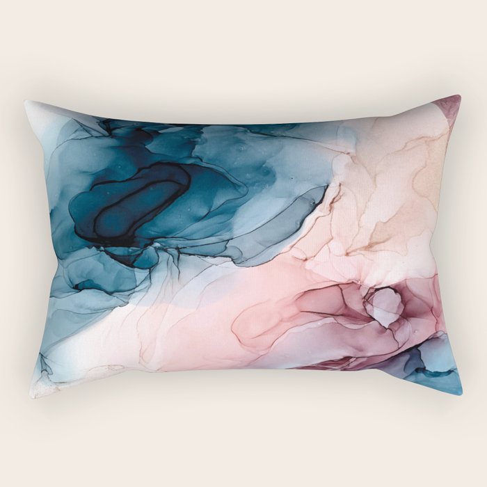 Pastel Plum, Deep Blue, Blush And Gold Abstract Painting Rectangular Pillow