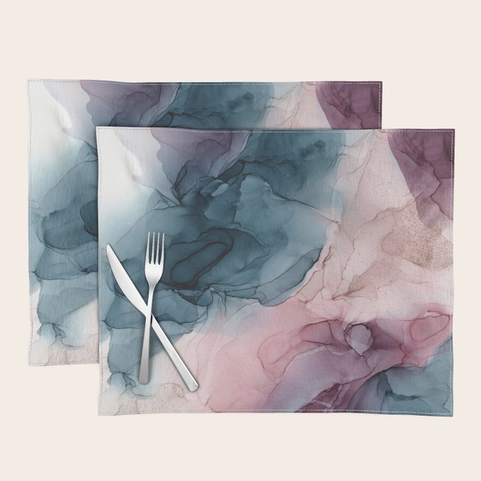 Pastel Plum, Deep Blue, Blush And Gold Abstract Painting Placemat