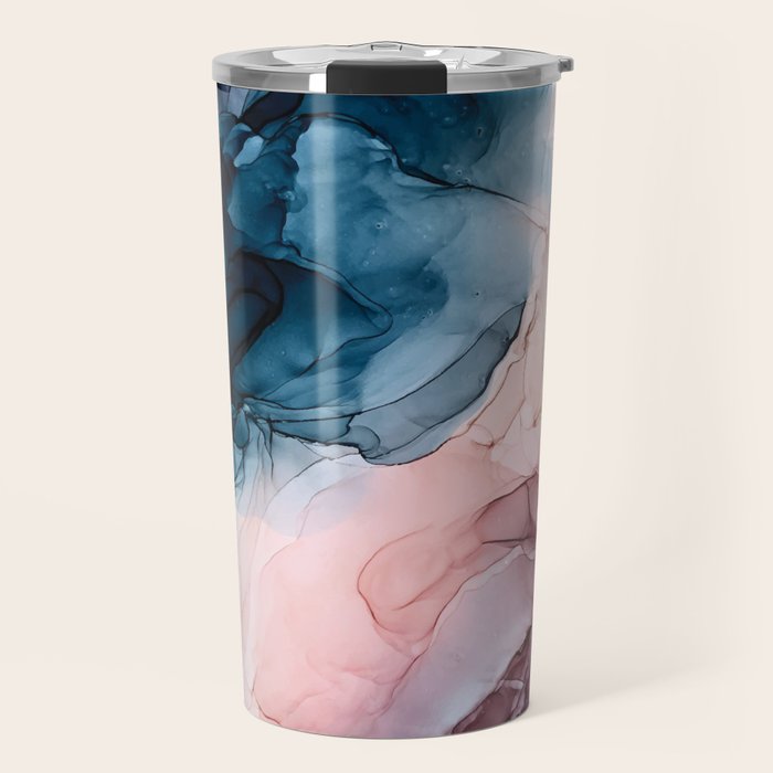 Pastel Plum, Deep Blue, Blush And Gold Abstract Painting Travel Mug
