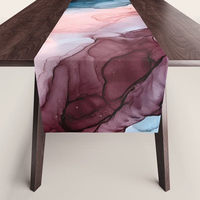 Pastel Plum, Deep Blue, Blush And Gold Abstract Painting Table Runner