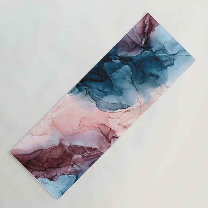 Pastel Plum, Deep Blue, Blush And Gold Abstract Painting Yoga Mat