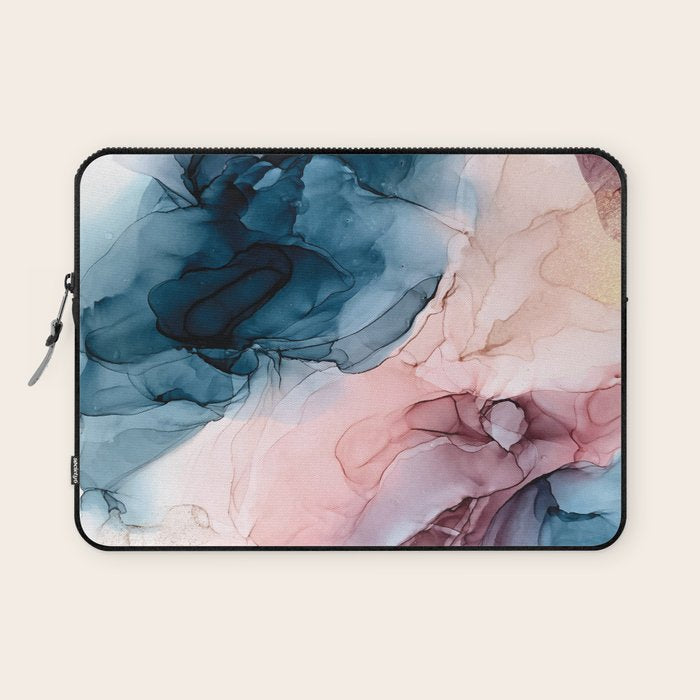 Pastel Plum, Deep Blue, Blush And Gold Abstract Painting Laptop Sleeve