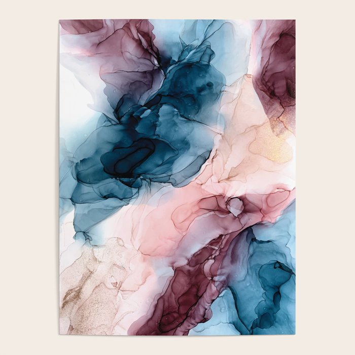 Pastel Plum, Deep Blue, Blush And Gold Abstract Painting Poster