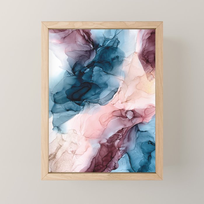 Pastel Plum, Deep Blue, Blush And Gold Abstract Painting Mini Art Print