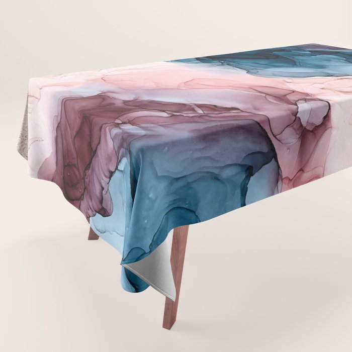 Pastel Plum, Deep Blue, Blush And Gold Abstract Painting Tablecloth