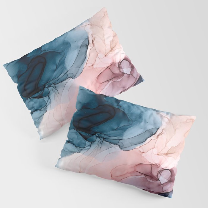 Pastel Plum, Deep Blue, Blush And Gold Abstract Painting Pillow Sham
