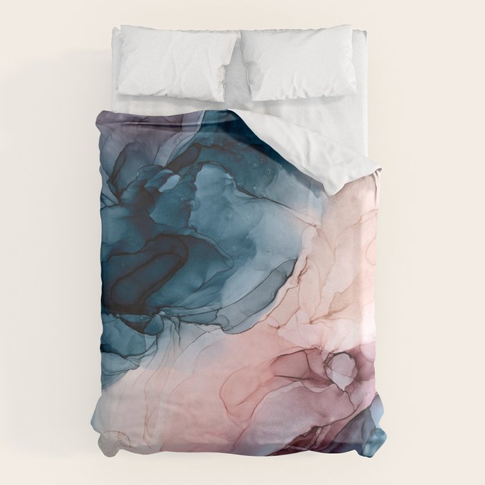 Pastel Plum, Deep Blue, Blush And Gold Abstract Painting Duvet Cover