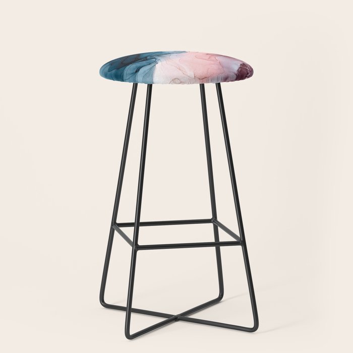 Pastel Plum, Deep Blue, Blush And Gold Abstract Painting Stool