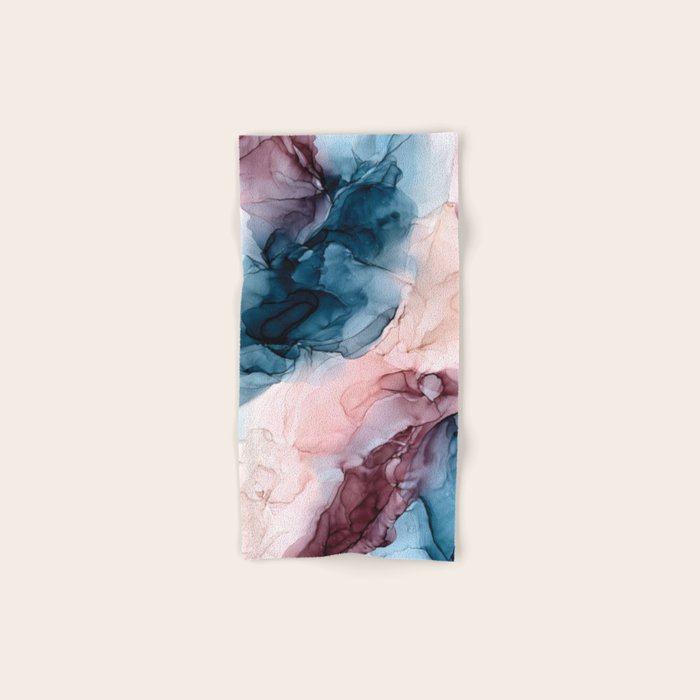 Pastel Plum, Deep Blue, Blush And Gold Abstract Painting Bath Towel