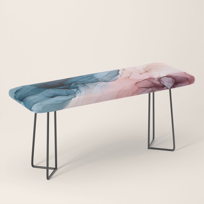 Pastel Plum, Deep Blue, Blush And Gold Abstract Painting Bench