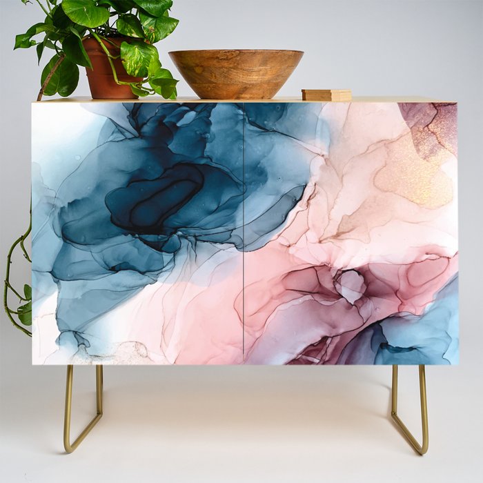 Pastel Plum, Deep Blue, Blush And Gold Abstract Painting Credenza