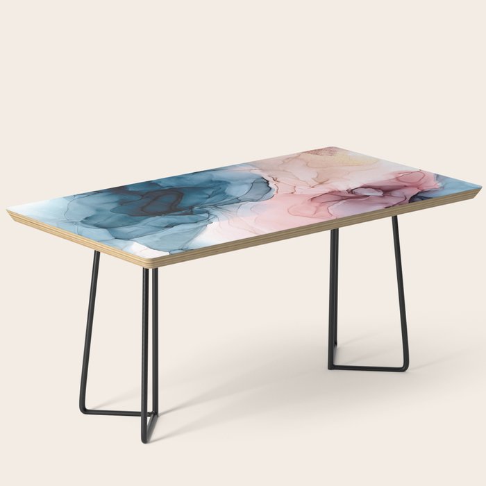 Pastel Plum, Deep Blue, Blush And Gold Abstract Painting Coffee Table