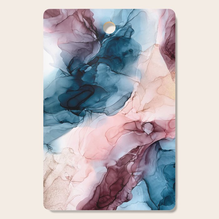 Pastel Plum, Deep Blue, Blush And Gold Abstract Painting Cutting Board